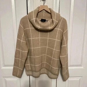 Lumière Plaid Tan & White Women’s Chunky Soft Cowlneck Sweater Size Medium